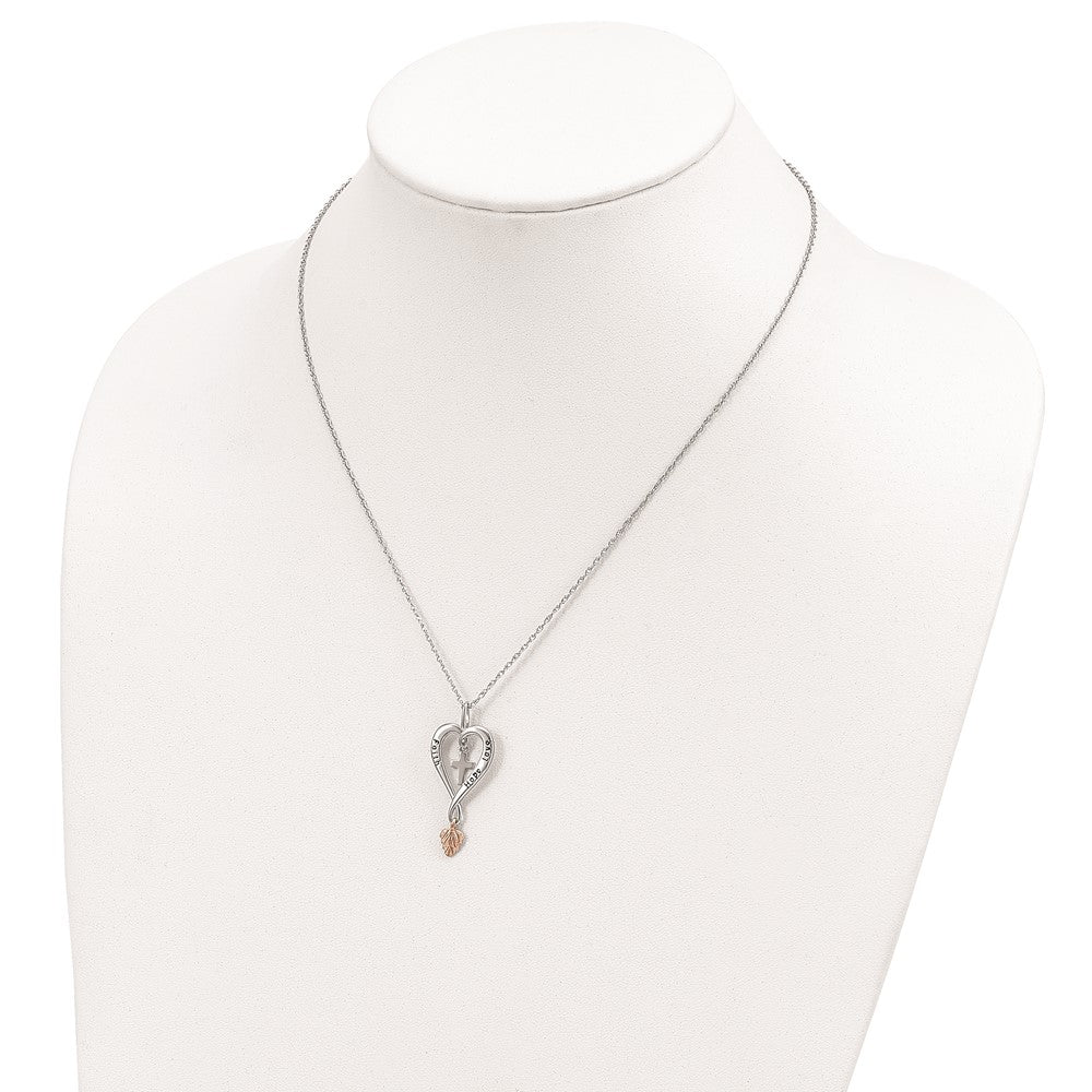 Sterling Silver 12K Gold Accents Antiqued FAITH HOPE LOVE Heart with Cross and Leaf Dangle Spring Ring Clasp Necklace 18"