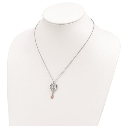 Sterling Silver 12K Gold Accents Antiqued FAITH HOPE LOVE Heart with Cross and Leaf Dangle Spring Ring Clasp Necklace 18"