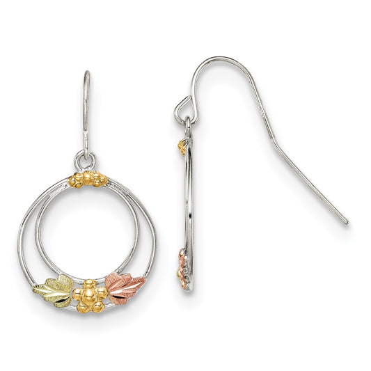 Sterling Silver 12K Gold Accents Shepherd Hook Dangle Earrings
