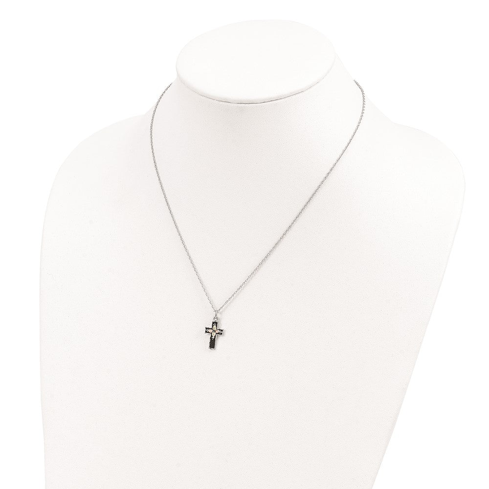 Sterling Silver 12K Gold Accents Antiqued Cross Spring Ring Clasp Necklace 18"