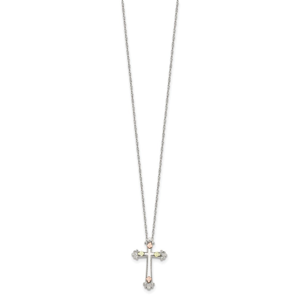 Sterling Silver 12K Gold Accents Cross Spring Ring Clasp Necklace 18"