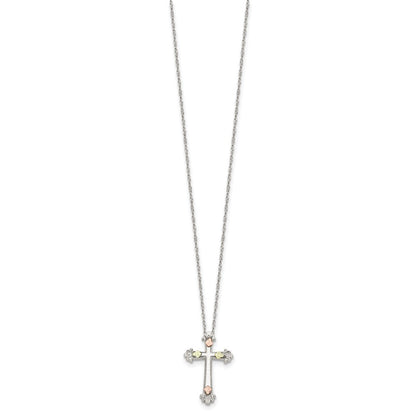 Sterling Silver 12K Gold Accents Cross Spring Ring Clasp Necklace 18"