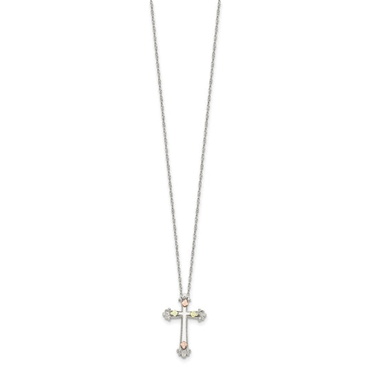 Sterling Silver 12K Gold Accents Cross Spring Ring Clasp Necklace 18"