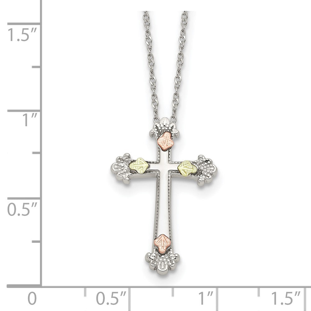 Sterling Silver 12K Gold Accents Cross Spring Ring Clasp Necklace 18"