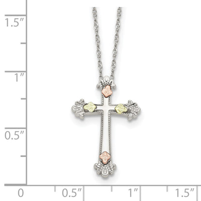 Sterling Silver 12K Gold Accents Cross Spring Ring Clasp Necklace 18"