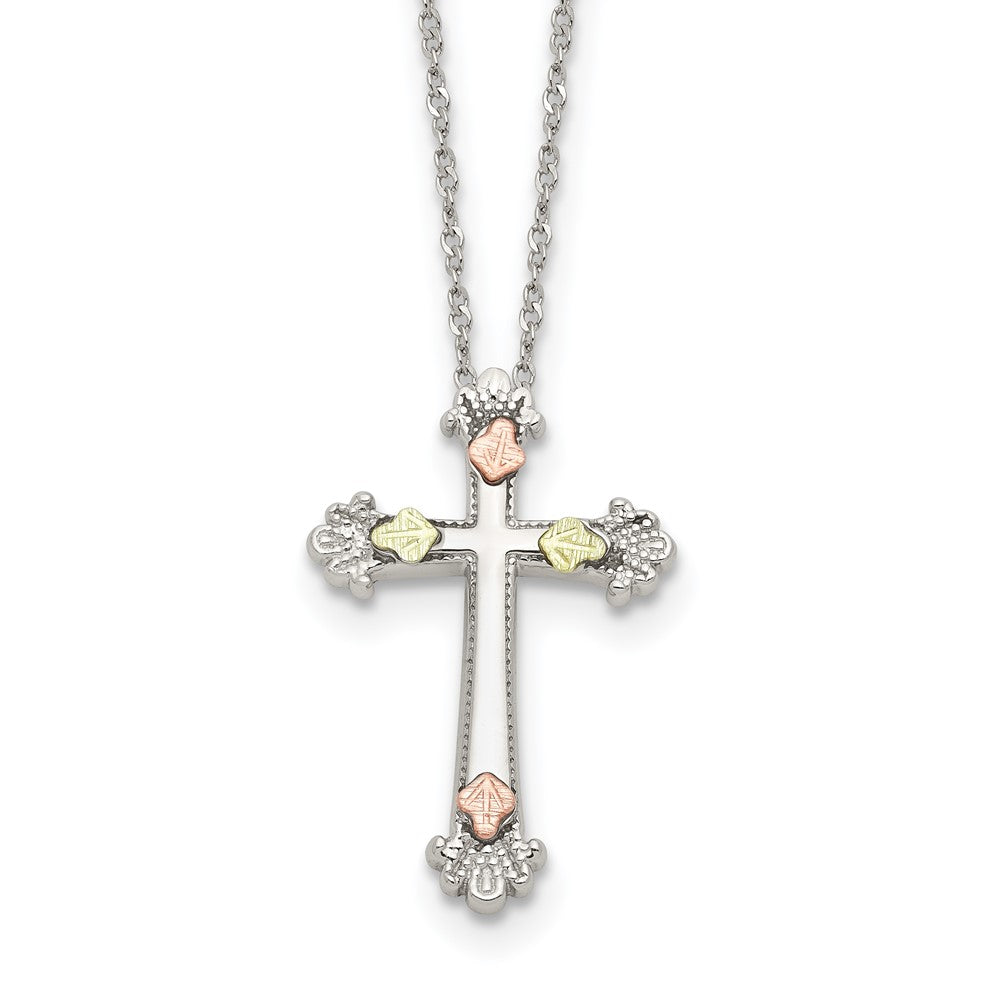 Sterling Silver 12K Gold Accents Cross Spring Ring Clasp Necklace 18"