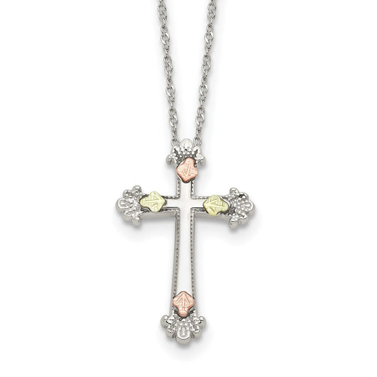 Sterling Silver 12K Gold Accents Cross Spring Ring Clasp Necklace 18"