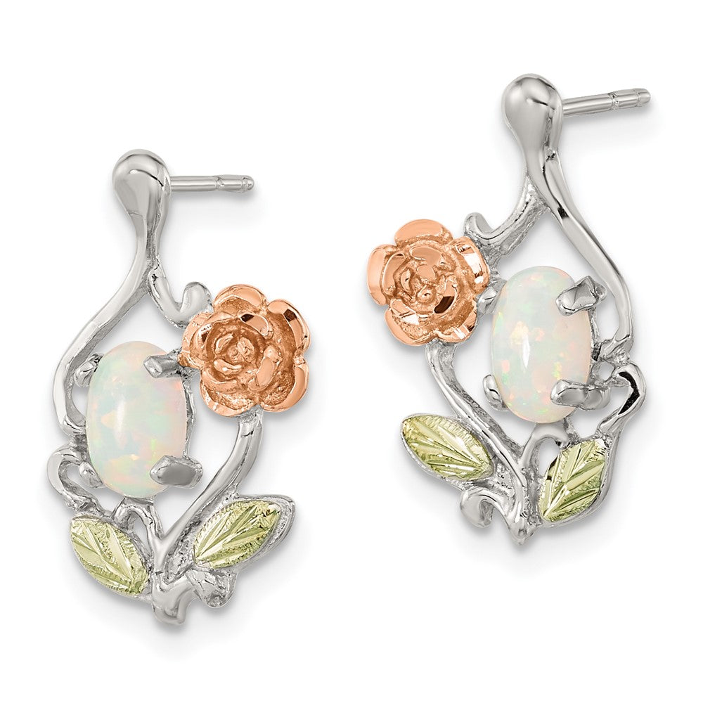 Sterling Silver 12K Gold Accents Rose and Lab Created White Opal Dangle Earrings