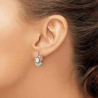 Sterling Silver 12K Gold Accents Rose and Lab Created White Opal Dangle Earrings