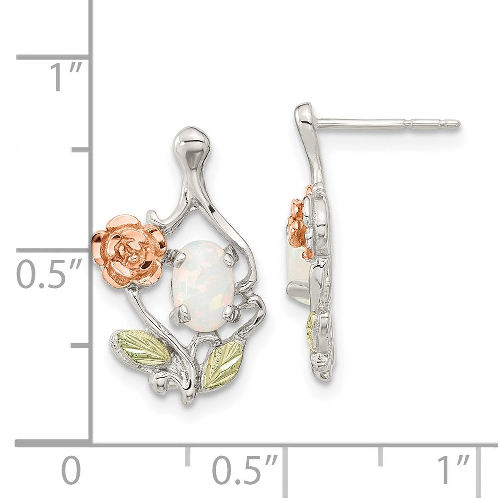 Sterling Silver 12K Gold Accents Rose and Lab Created White Opal Dangle Earrings