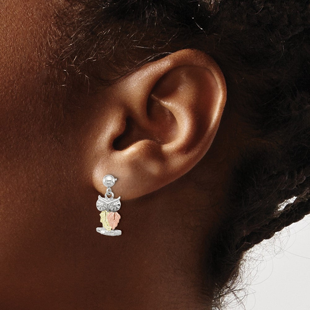 Sterling Silver Rhodium-plated 12K Accents Owl Earrings
