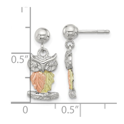 Sterling Silver Rhodium-plated 12K Accents Owl Earrings