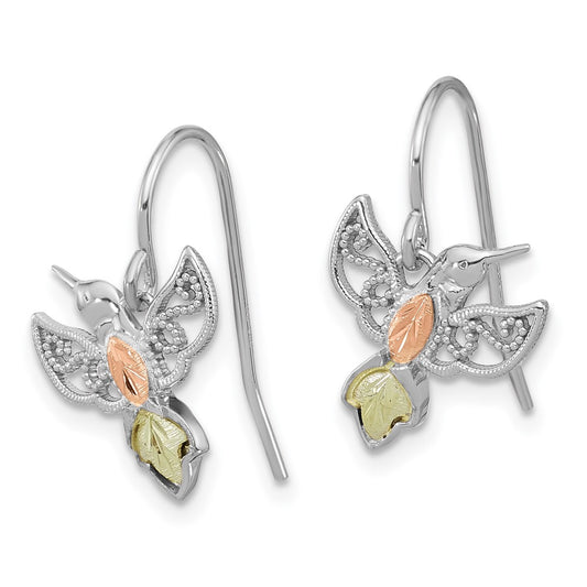 Sterling Silver 12K Accents Hummingbird Dangle Earrings