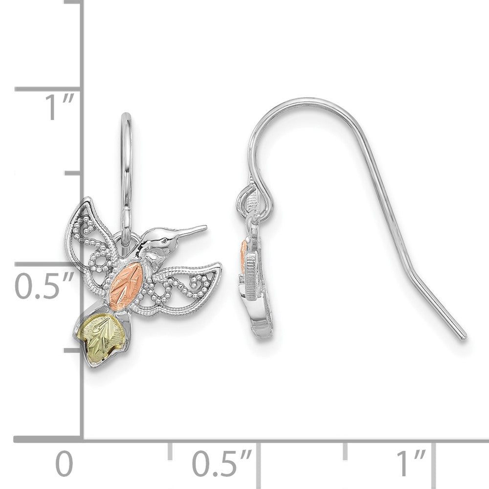 Sterling Silver 12K Accents Hummingbird Dangle Earrings