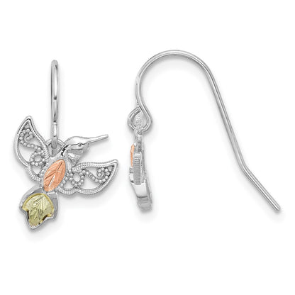 Sterling Silver 12K Accents Hummingbird Dangle Earrings