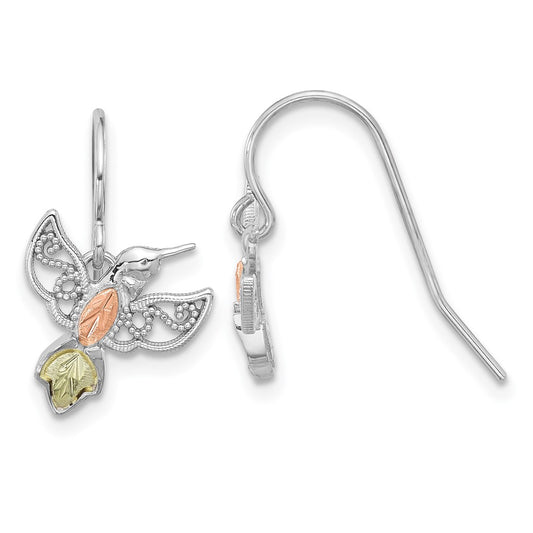 Sterling Silver 12K Accents Hummingbird Dangle Earrings