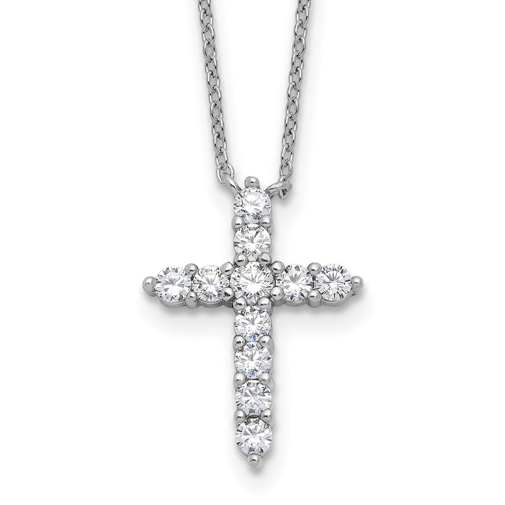 Sterling Silver Cubic Zirconia Birthstone Cross Necklace 17"