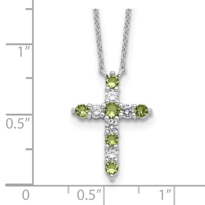 Sterling Silver Cubic Zirconia Birthstone Cross Necklace 17"