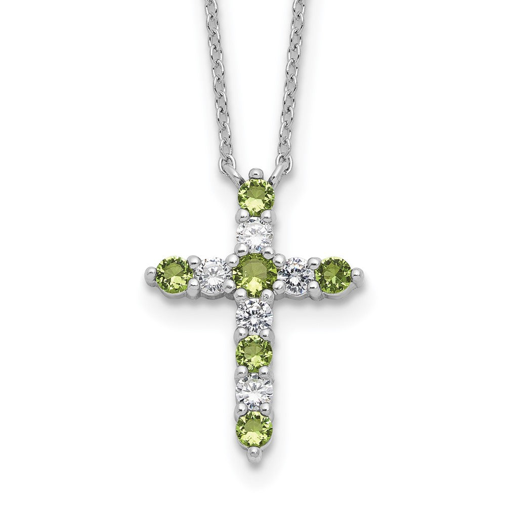 Sterling Silver Cubic Zirconia Birthstone Cross Necklace 17"