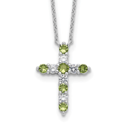 Sterling Silver Cubic Zirconia Birthstone Cross Necklace 17"