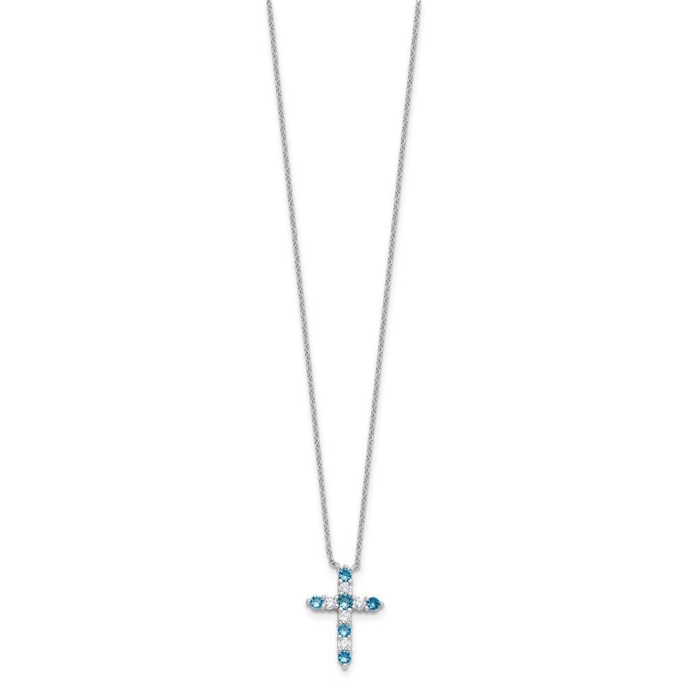 Sterling Silver Blue Cubic Zirconia Cross Pendant Necklace 17"