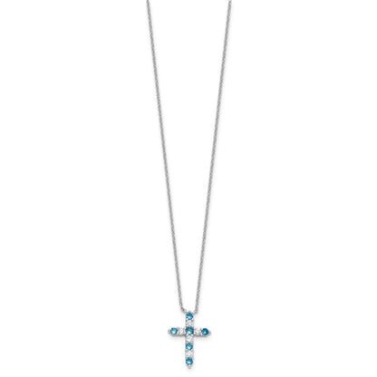 Sterling Silver Blue Cubic Zirconia Cross Pendant Necklace 17"