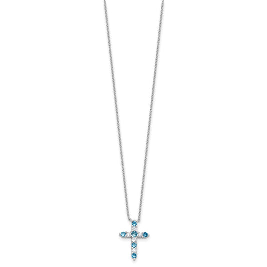 Sterling Silver Blue Cubic Zirconia Cross Pendant Necklace 17"