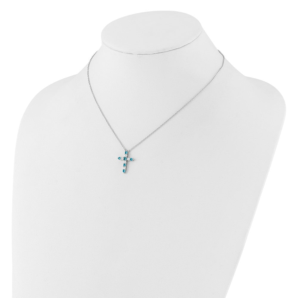 Sterling Silver Blue Cubic Zirconia Cross Pendant Necklace 17"