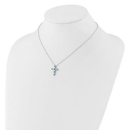 Sterling Silver Blue Cubic Zirconia Cross Pendant Necklace 17"