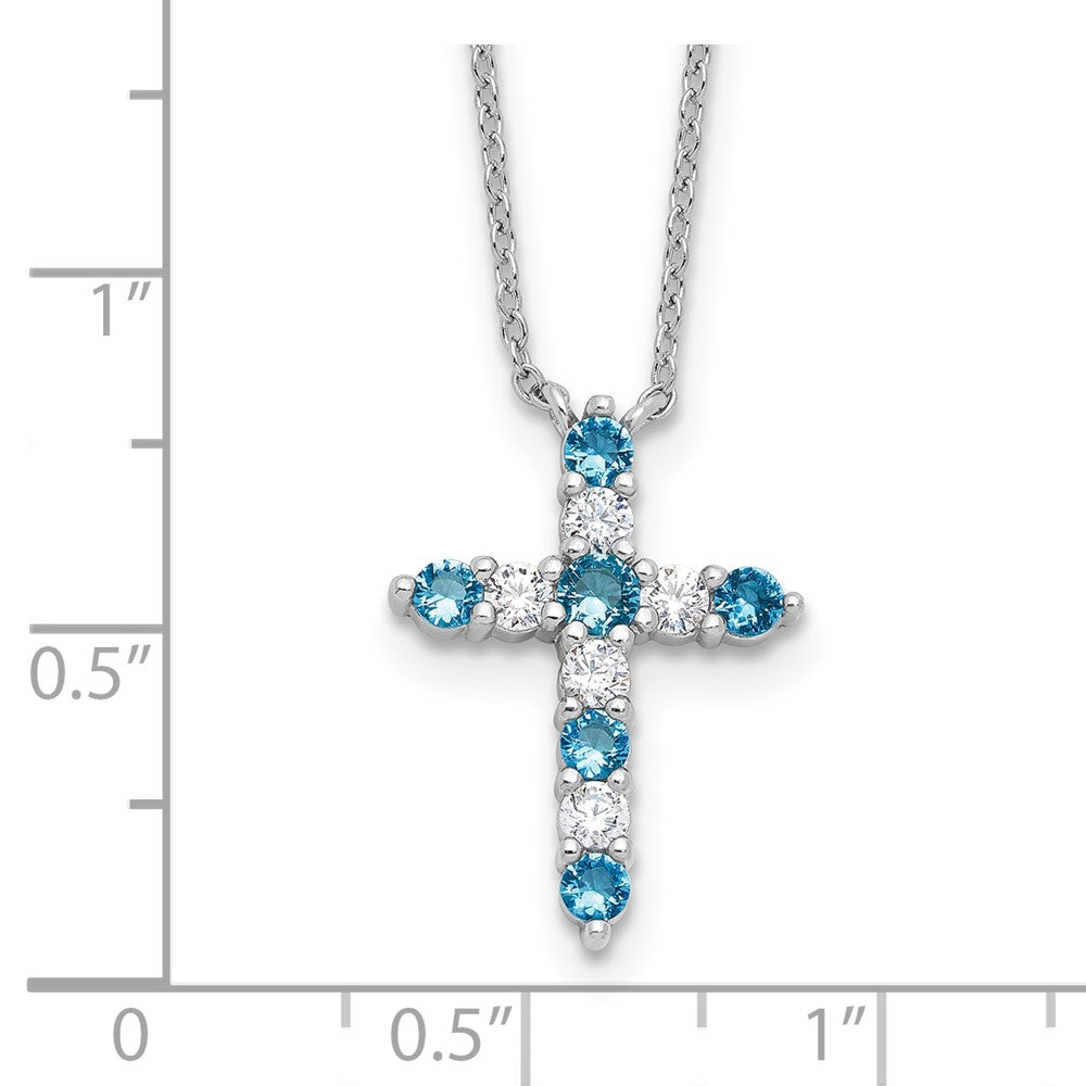 Sterling Silver Blue Cubic Zirconia Cross Pendant Necklace 17"