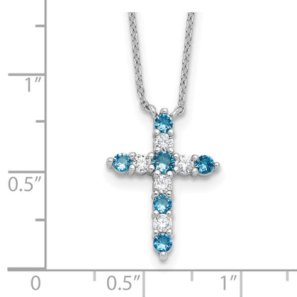 Sterling Silver Blue Cubic Zirconia Cross Pendant Necklace 17"