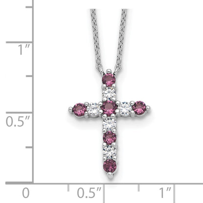 Sterling Silver Cubic Zirconia Birthstone Cross Necklace 17"