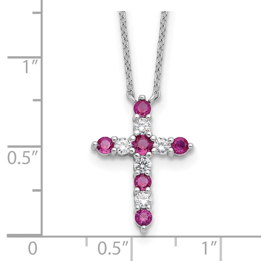 Sterling Silver Cubic Zirconia Birthstone Cross Necklace 17"