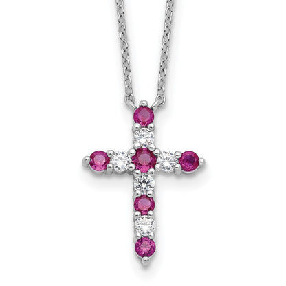 Sterling Silver Cubic Zirconia Birthstone Cross Necklace 17"