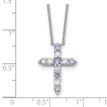 Sterling Silver Cubic Zirconia Birthstone Cross Necklace 17"