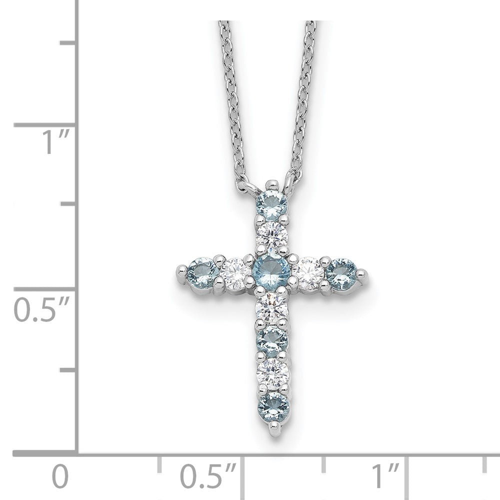 Sterling Silver Cubic Zirconia Birthstone Cross Necklace 17"