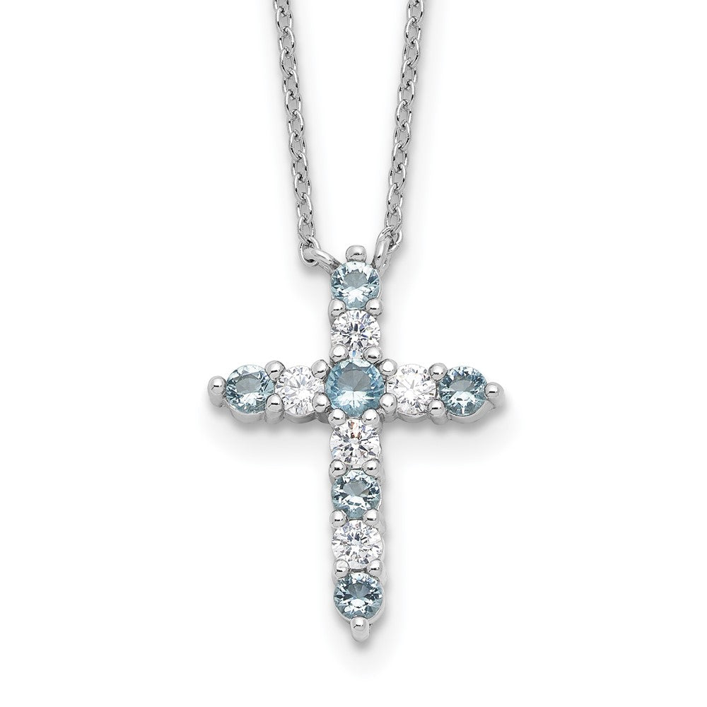 Sterling Silver Cubic Zirconia Birthstone Cross Necklace 17"