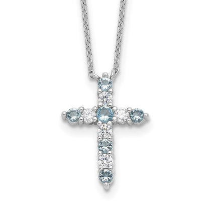 Sterling Silver Cubic Zirconia Birthstone Cross Necklace 17"