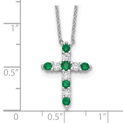 Sterling Silver Cubic Zirconia Birthstone Cross Necklace 17"