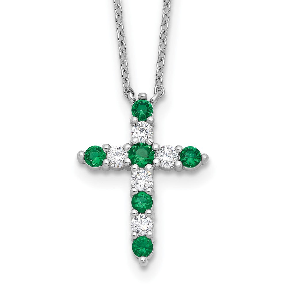 Sterling Silver Cubic Zirconia Birthstone Cross Necklace 17"