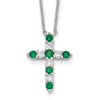 Sterling Silver Cubic Zirconia Birthstone Cross Necklace 17"