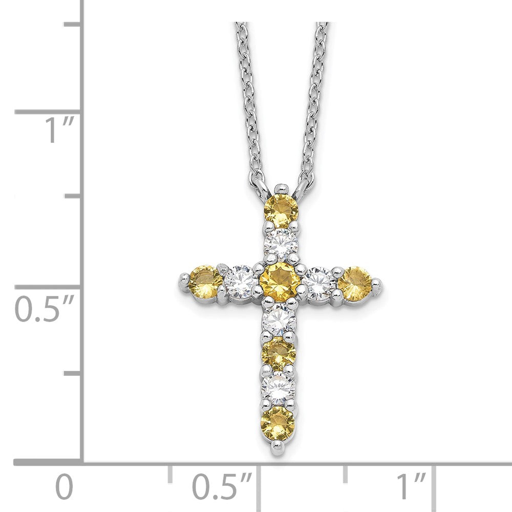 Sterling Silver Cubic Zirconia Birthstone Cross Necklace 17"