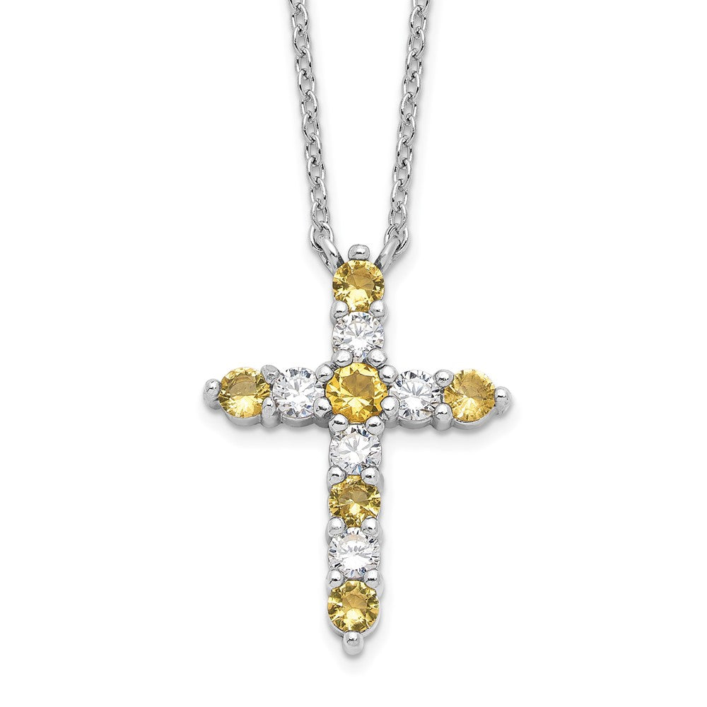 Sterling Silver Cubic Zirconia Birthstone Cross Necklace 17"