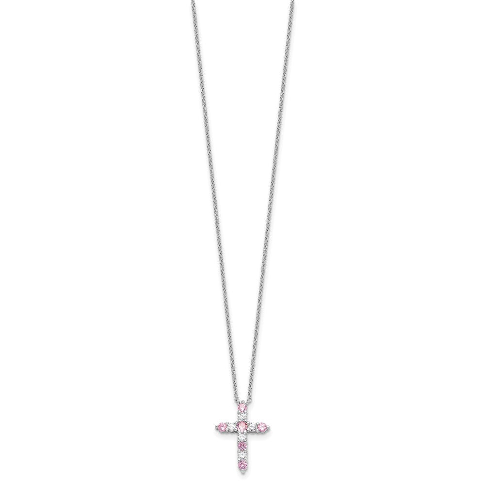 Sterling Silver Pink Cubic Zirconia Cross Pendant Necklace 17"