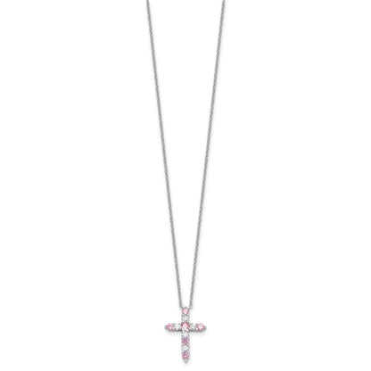 Sterling Silver Pink Cubic Zirconia Cross Pendant Necklace 17"