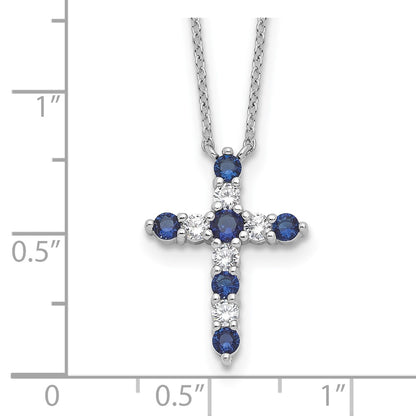 Sterling Silver Cubic Zirconia Birthstone Cross Necklace 17"