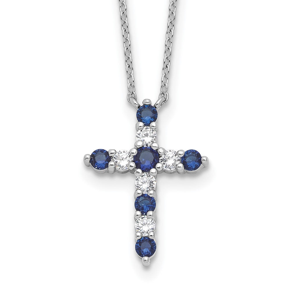Sterling Silver Cubic Zirconia Birthstone Cross Necklace 17"