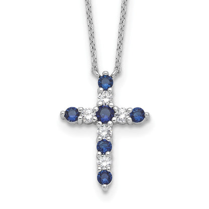 Sterling Silver Cubic Zirconia Birthstone Cross Necklace 17"