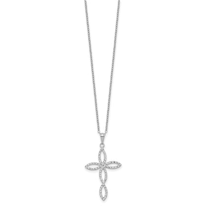 Sterling Silver Platinum-plated Diamond Cross Necklace 18"