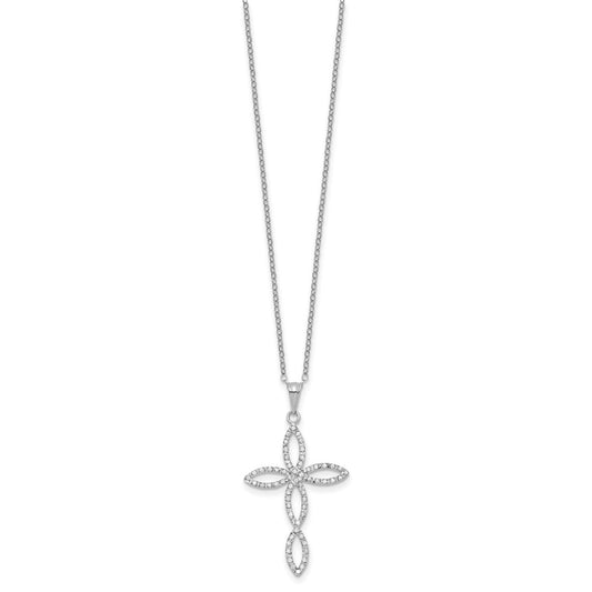 Sterling Silver Platinum-plated Diamond Cross Necklace 18"